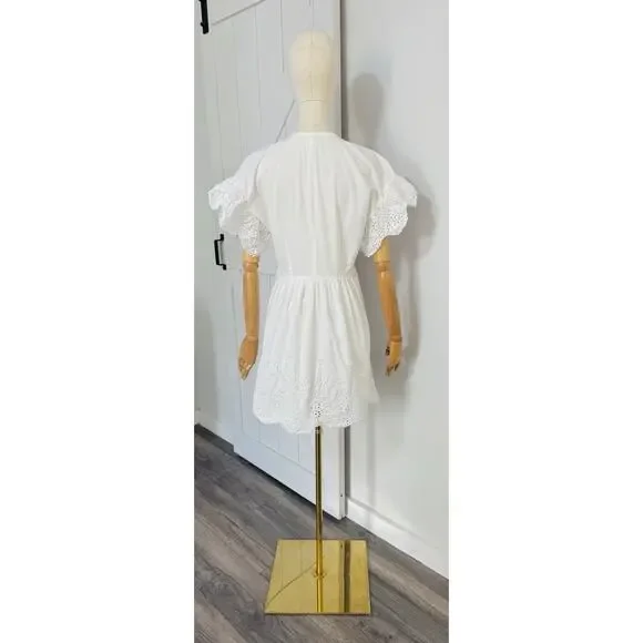 Rebecca Taylor La Vie Women Size S White Cotton Eyelet Scalloped Hem Shirt Dress - Picture 5 of 10